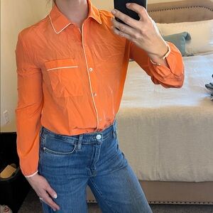 Quicksilver orange silk long sleeve blouse